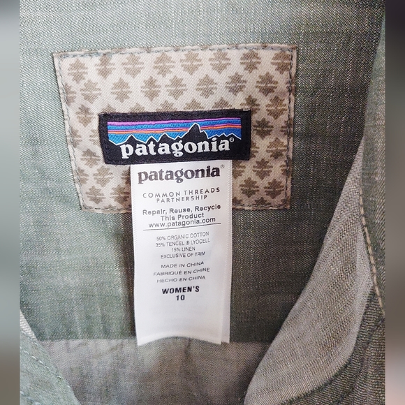 Olive Green Collar Button Chesser Island Patagonia Linen Dress Size 10 Gorpcore - Picture 3 of 6